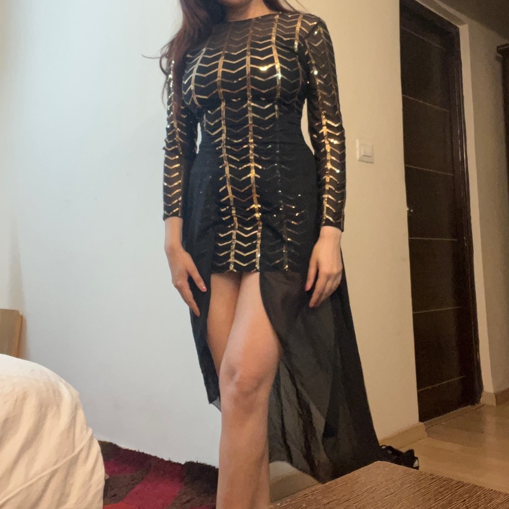 Golden Beaded Black Full sleeves Gown - Picture 7 of 8